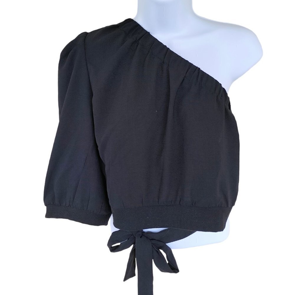 (388) Shein Curve Black One Shoulder Crop Top Plus Size 2XL
